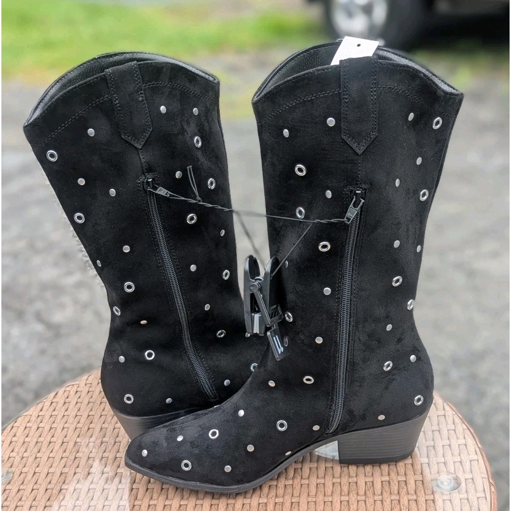 Western Goth Grommet Studded Cowboy Boots No Boundaries Black Womens 11 NWT